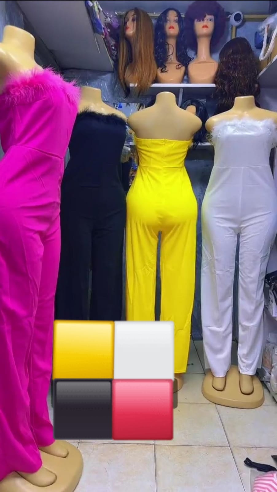 FASHIONABLE JUMPSUITS FOR LADIES, WHITE, YELLOW AND PINK. (LADIES DRESSES, TROUSERS, JUMPSUITS, CLASSY WEAR)