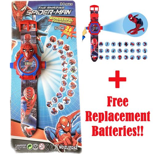 The Spiderman 24 Images Spiderman Projector Wrist Watch Automatic Display Light LED Spider-Man For Kids Boys Gift