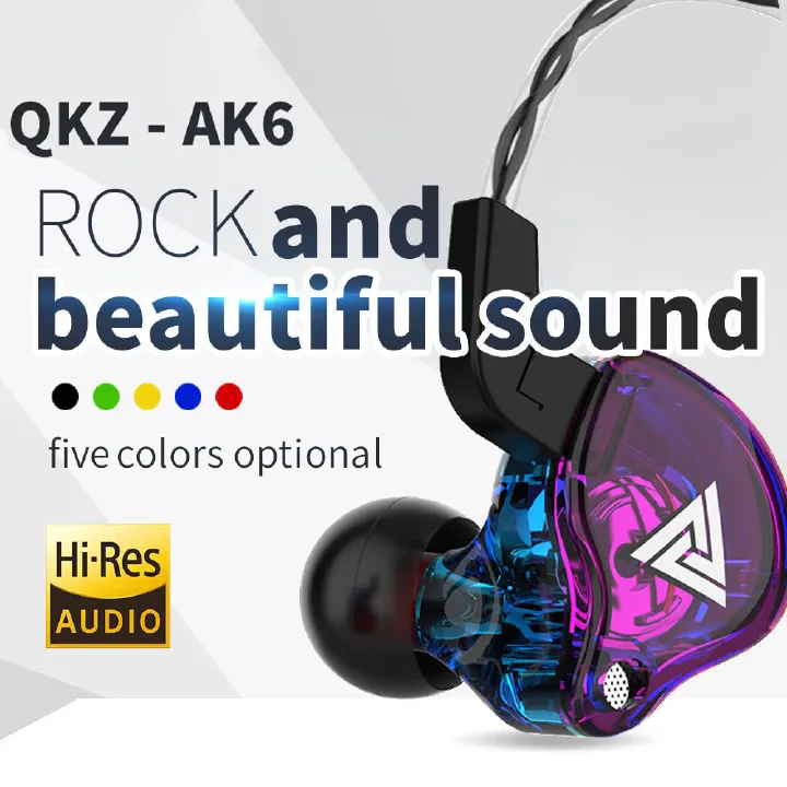 QKZ AK6 X-1 Copper Driver HiFi Wired Earphone Headphones Bass Stereo Headset Music Earbuds Sport Running earphone in-ear earphone with microphone and subwoofer Volume Control colorful style