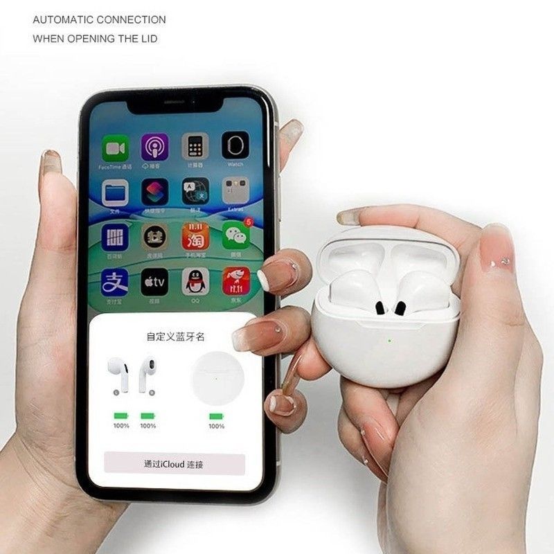 Aloking Pro6 TWS Bluetooth Earbuds Wireless Bluetooth Earphone Touch Control 9d Stereo Headset Build-in MIC earphones bluetooth original Cartoon pattern Cute Wireless Earphone Gaming Earbuds Airpods