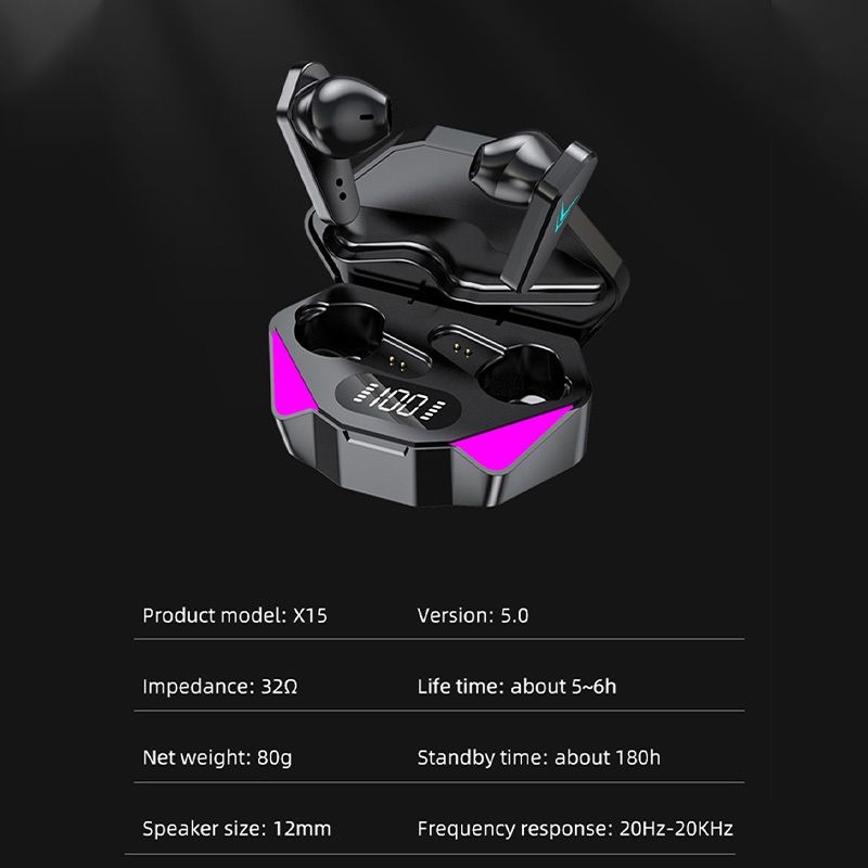 X15 Tws Bluetooth Headphones Waterproof Wireless Hifi Stereo Gaming Headphones With Mic earpods Wireless Earbuds Gaming Headset Noise Cancelling Wireless earphone with Mic In-ear Wireless Headset