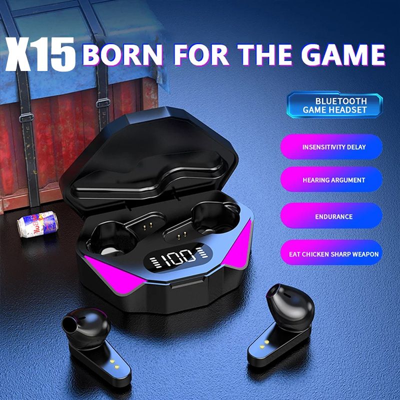 X15 Tws Bluetooth Headphones Waterproof Wireless Hifi Stereo Gaming Headphones With Mic earpods Wireless Earbuds Gaming Headset Noise Cancelling Wireless earphone with Mic In-ear Wireless Headset