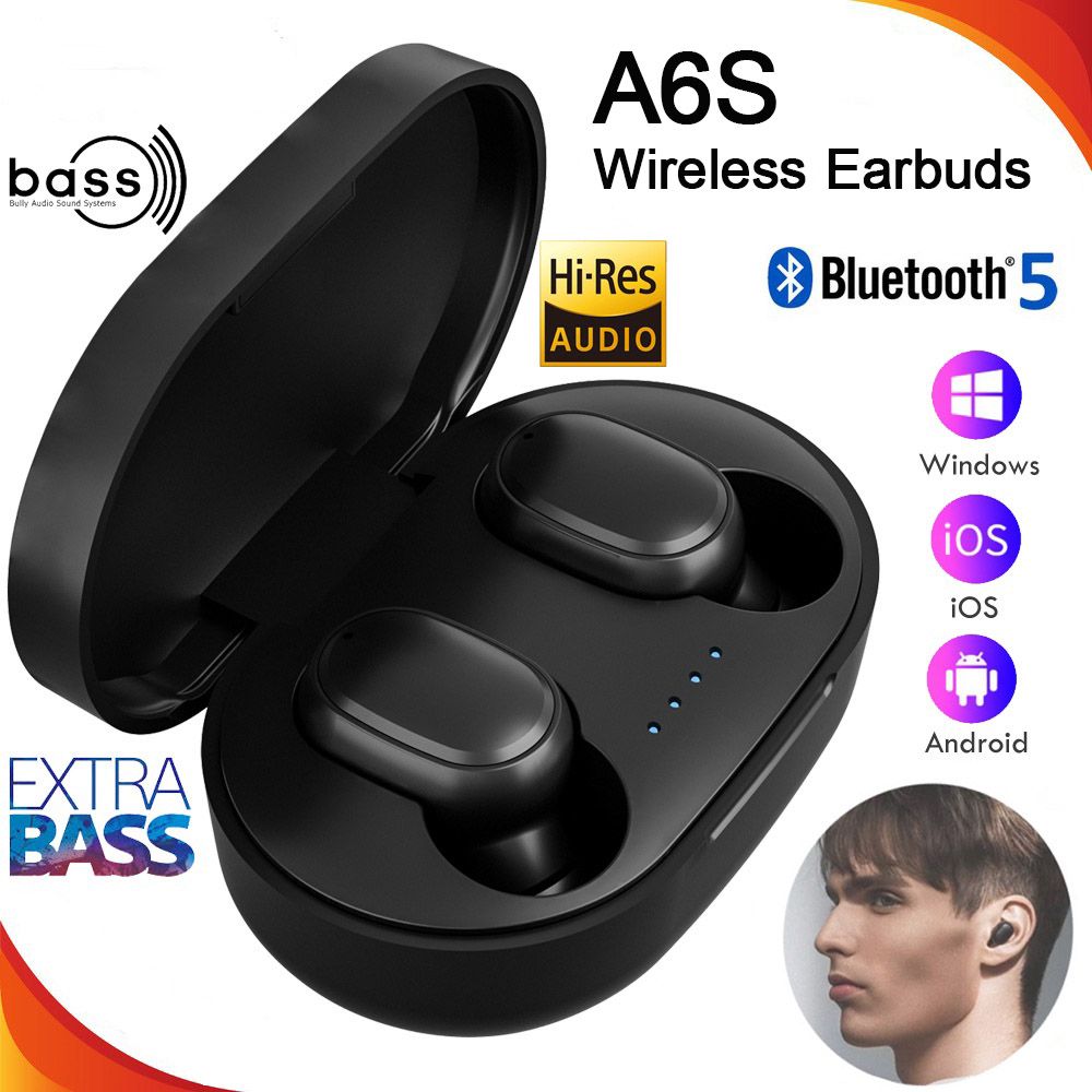A6S Earpods TWS Wireless Earphones Bluetooth Earphones Suitable for Mobile Phones Sports Music Portable Mini Wireless Earbuds In-Ear Noise Canceling Wireless Earpods Headphone