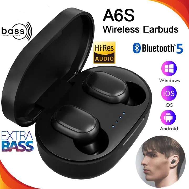 A6S Earpods TWS Wireless Earphones Bluetooth Earphones Suitable for Mobile Phones Sports Music Portable Mini Wireless Earbuds In-Ear Noise Canceling Wireless Earpods Headphone