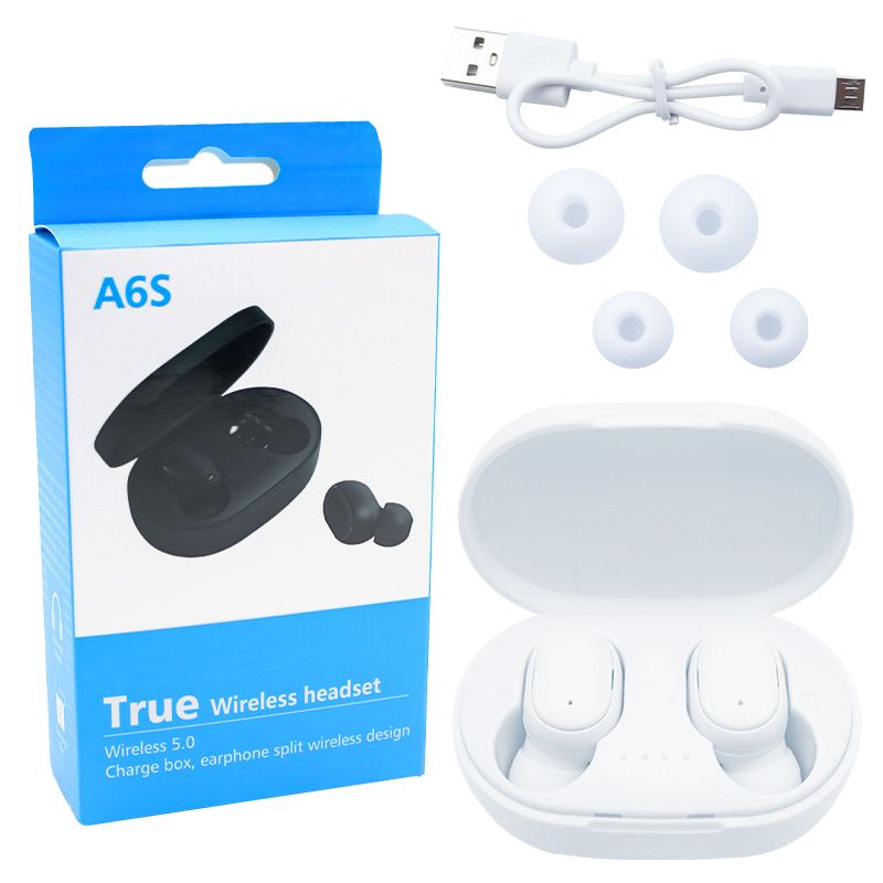 A6S Earpods TWS Wireless Earphones Bluetooth Earphones Suitable for Mobile Phones Sports Music Portable Mini Wireless Earbuds In-Ear Noise Canceling Wireless Earpods Headphone