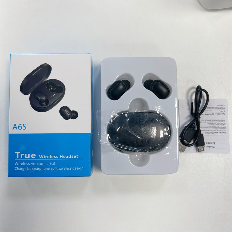 A6S Earpods TWS Wireless Earphones Bluetooth Earphones Suitable for Mobile Phones Sports Music Portable Mini Wireless Earbuds In-Ear Noise Canceling Wireless Earpods Headphone
