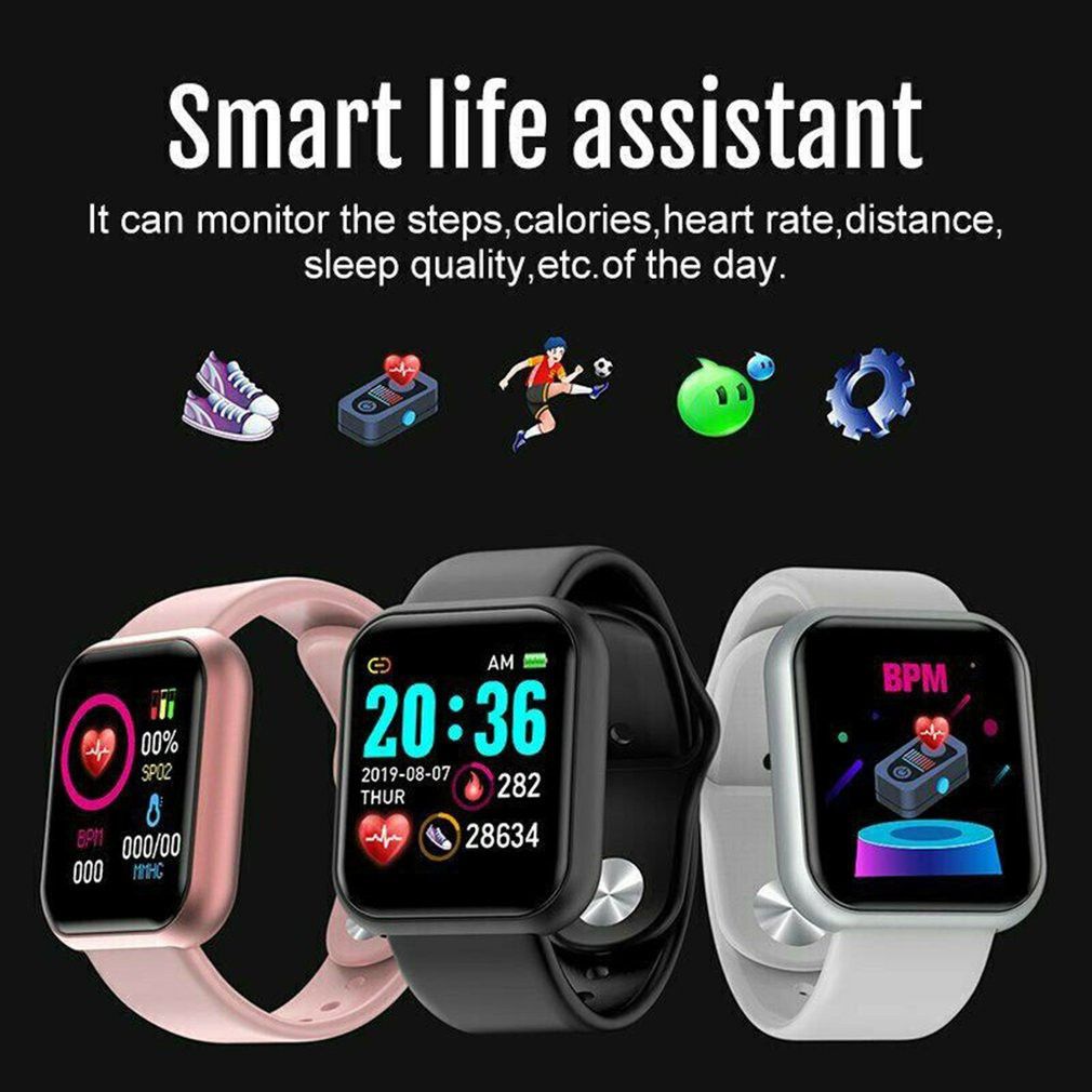 【In stock】Y68 Waterproof Smart Watch Bluetooth Sport SmartWatch Girl Woman Men For IPhone Xiaomi Fitness Tracker Heart Kids Pink Watch