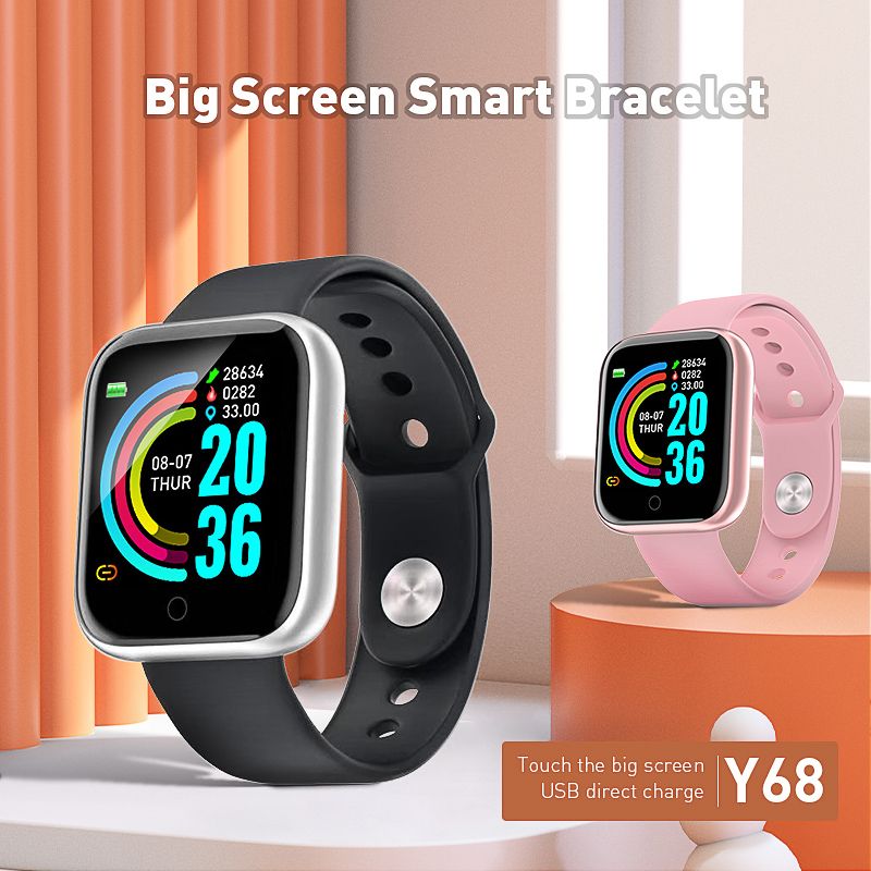 【In stock】Y68 Waterproof Smart Watch Bluetooth Sport SmartWatch Girl Woman Men For IPhone Xiaomi Fitness Tracker Heart Kids Pink Watch