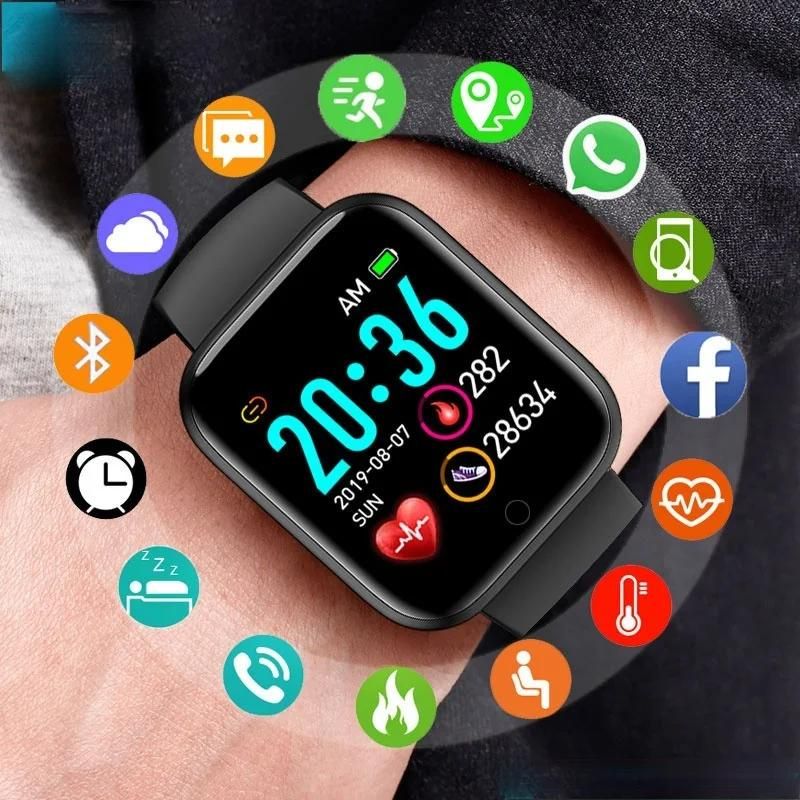 Black Classic New LED SmartWatch for Men Women Multifunction Message Touch Screen Electronic Sleep Management Sedentary Reminder TPU Band LED Dispaly Bluetooth Watch Fitness Tracker Sport Smart Watch