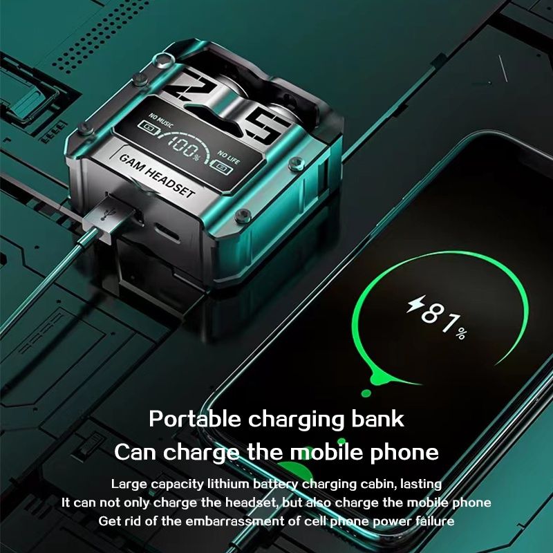 earphone+portable charging bank TWS M25 Wireless Bluetooth Earbuds Earphone Headphone 9D Stereo Sports Gaming LED Light Mic Wireless True wireless stereo earphone Game serials earpods Game Headset