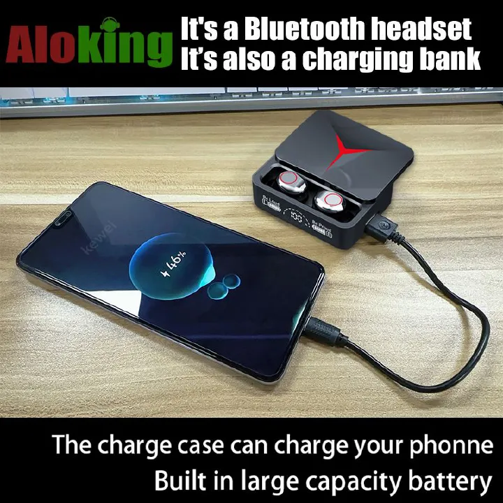 TWS Wireless Bluetooth Headset M90 LED Display Stereo Bass Touch Control Air Pro Earbuds with Microphone Mic Fone Bluetooth Earphones for iPhone Xiaomi SAMSUNG Tecno OPPO Infinix Wireless Headphone
