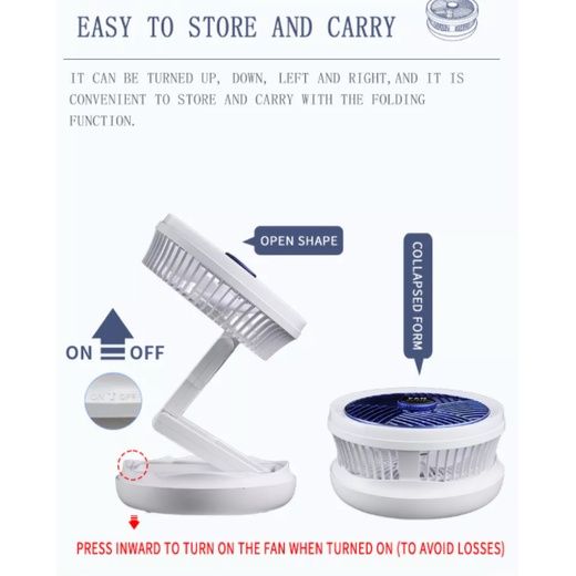 4 in 1 Rechargeable Fan with night lamp Rotation Adjustment Quiet 4 Speeds Wind Cooling Fan Portable Desktop 1500mAh telescopic folding fan Table Handheld Folding Fan Desk Rechargeable Fan