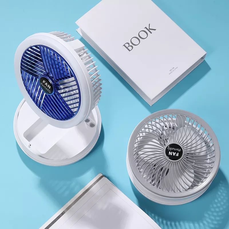 4 in 1 Rechargeable Fan with night lamp Rotation Adjustment Quiet 4 Speeds Wind Cooling Fan Portable Desktop 1500mAh telescopic folding fan Table Handheld Folding Fan Desk Rechargeable Fan