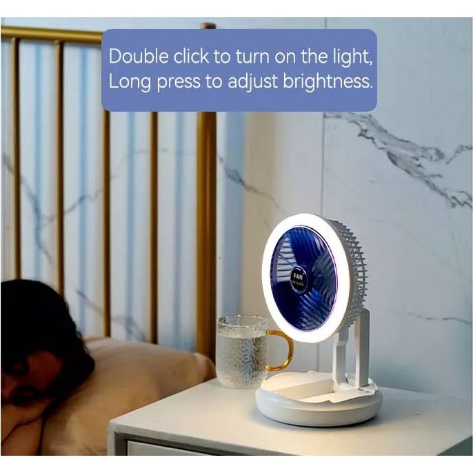 4 in 1 Rechargeable Fan with night lamp Rotation Adjustment Quiet 4 Speeds Wind Cooling Fan Portable Desktop 1500mAh telescopic folding fan Table Handheld Folding Fan Desk Rechargeable Fan