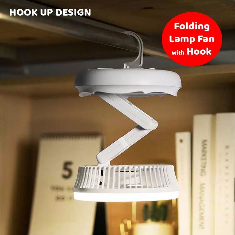 4 in 1 Rechargeable Fan with night lamp Rotation Adjustment Quiet 4 Speeds Wind Cooling Fan Portable Desktop 1500mAh telescopic folding fan Table Handheld Folding Fan Desk Rechargeable Fan