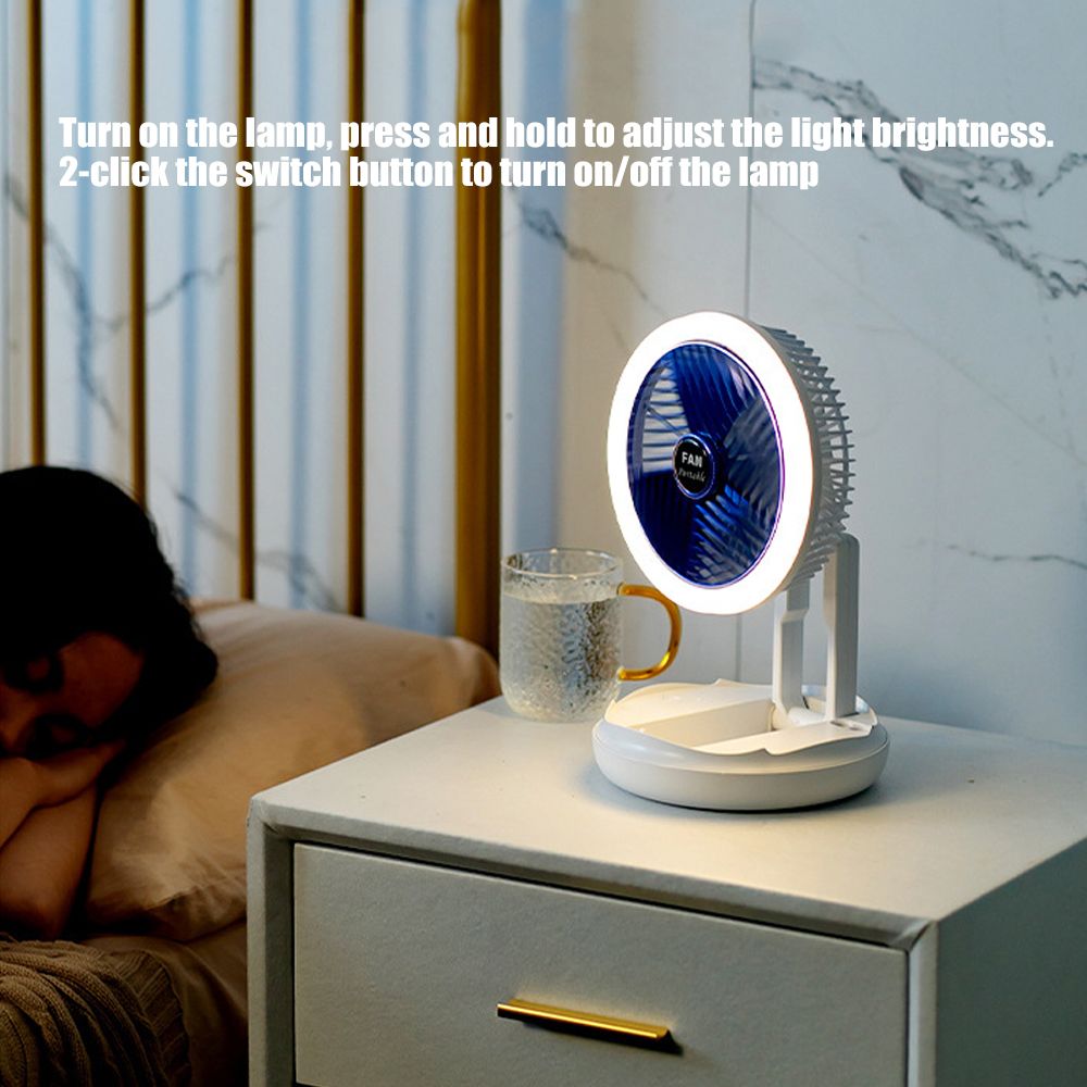 4 in 1 Rechargeable Fan with night lamp Rotation Adjustment Quiet 4 Speeds Wind Cooling Fan Portable Desktop 1500mAh telescopic folding fan Table Handheld Folding Fan Desk Rechargeable Fan