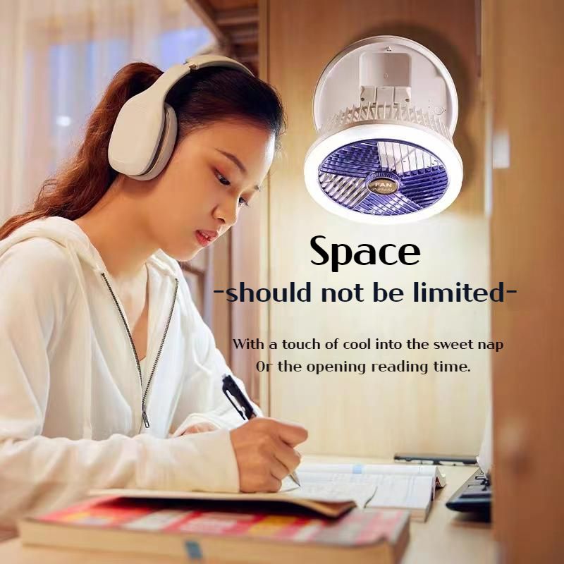 4 in 1 Rechargeable Fan with night lamp Rotation Adjustment Quiet 4 Speeds Wind Cooling Fan Portable Desktop 1500mAh telescopic folding fan Table Handheld Folding Fan Desk Rechargeable Fan
