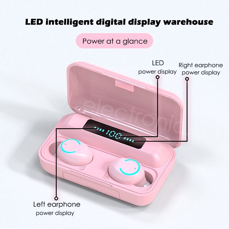 Aloking F9 Earpods Wireless Bluetooth Earphone Waterproof headphones bluetooth earphones LED TWS Earbud Noise Cancelling headset with mic wireless earphone gaming headset Bluetooth earpods for android