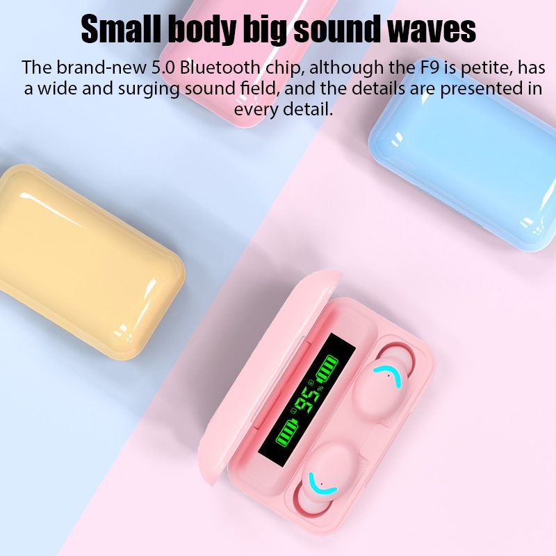 Aloking F9 Earpods Wireless Bluetooth Earphone Waterproof headphones bluetooth earphones LED TWS Earbud Noise Cancelling headset with mic wireless earphone gaming headset Bluetooth earpods for android