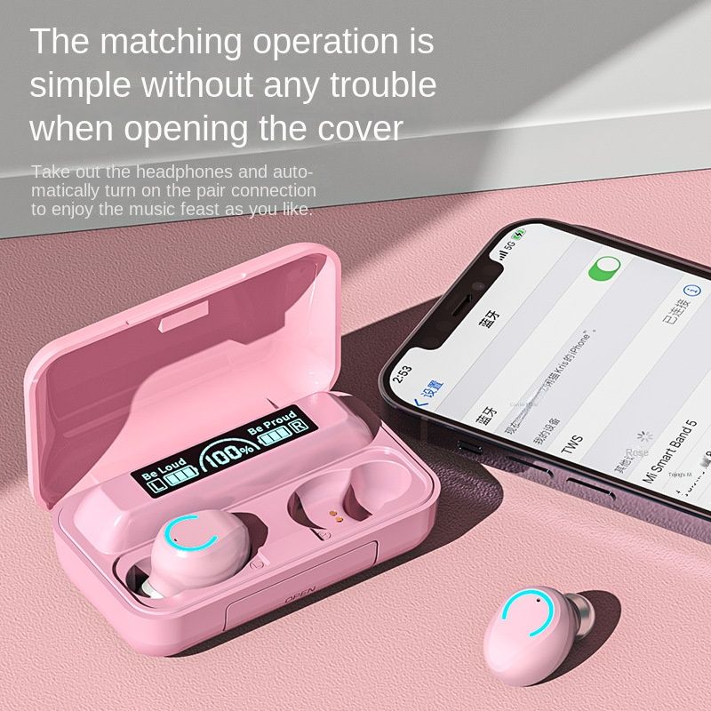 Aloking F9 Earpods Wireless Bluetooth Earphone Waterproof headphones bluetooth earphones LED TWS Earbud Noise Cancelling headset with mic wireless earphone gaming headset Bluetooth earpods for android