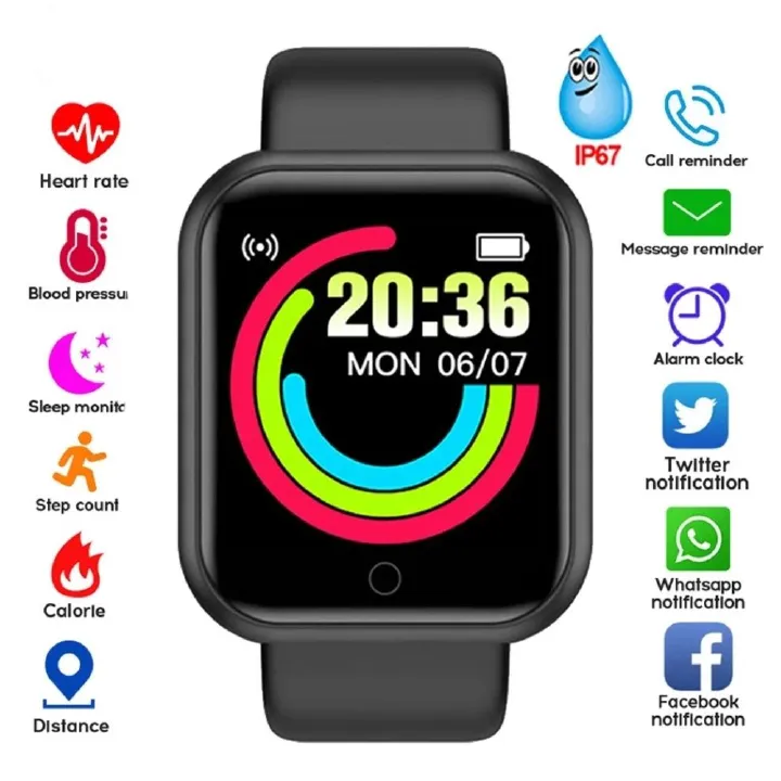 Black Classic New LED SmartWatch for Men Women Multifunction Message Touch Screen Electronic Sleep Management Sedentary Reminder TPU Band LED Dispaly Bluetooth Watch Fitness Tracker Sport Smart Watch