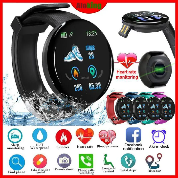 D18 Smart watch men's women's heart rate monitor round sports watch fitness digital watches for men band bracelet Bluetooth connected smart call watch Bluetooth inaita saa mahiri