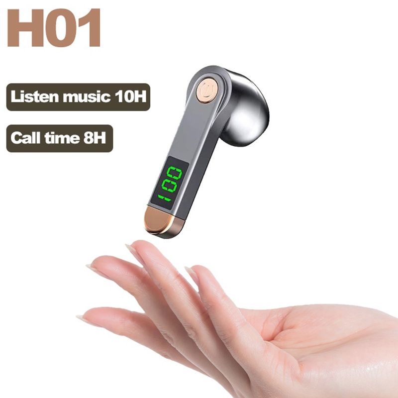 Single Earbud in-Ear Wireless Bluetooth Earphone H01 Bluetooth headset business driving large capacity and battery display single-ear sports wireless headset Noise-canceling wireless gaming headphones