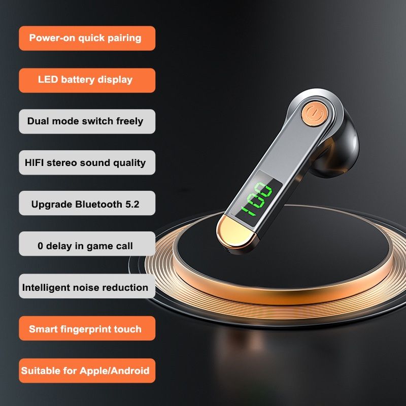 Single Earbud in-Ear Wireless Bluetooth Earphone H01 Bluetooth headset business driving large capacity and battery display single-ear sports wireless headset Noise-canceling wireless gaming headphones