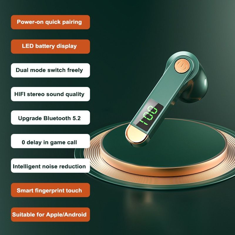 Single Earbud in-Ear Wireless Bluetooth Earphone H01 Bluetooth headset business driving large capacity and battery display single-ear sports wireless headset Noise-canceling wireless gaming headphones