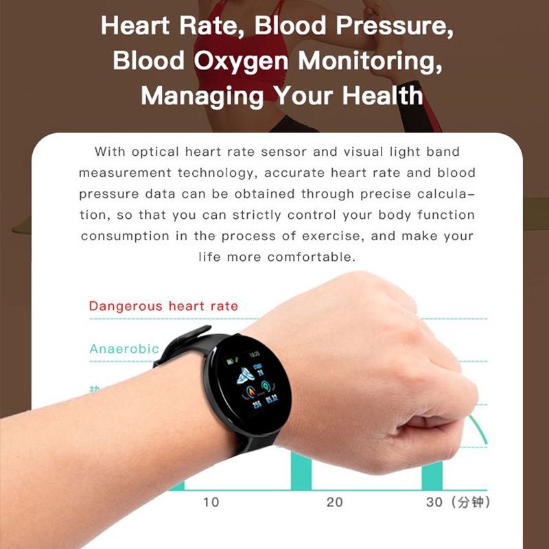 Aloking D18S Bluetooth Smart Watch Men Women Round Screen TPU Strap Bluetooth Fitness Tracker Smartwatch Blood Pressure Kids Waterproof Smartwatches for IOS Android Smart band Smart bracelet