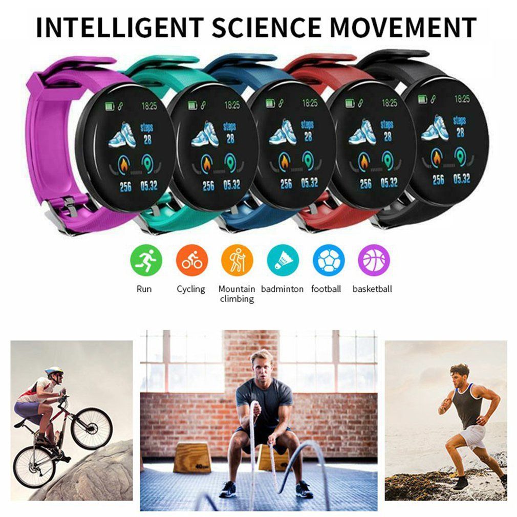 Aloking D18S Bluetooth Smart Watch Men Women Round Screen TPU Strap Bluetooth Fitness Tracker Smartwatch Blood Pressure Kids Waterproof Smartwatches for IOS Android Smart band Smart bracelet