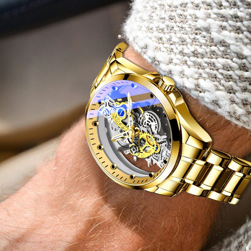 men watch Business Casual hollow automatic mechanical watch luminous waterproof quartz watch Double Sided automatic mechanical movement Quartz Watch Gifts Ladies Watch Analog Unisex Watch Couple Watch