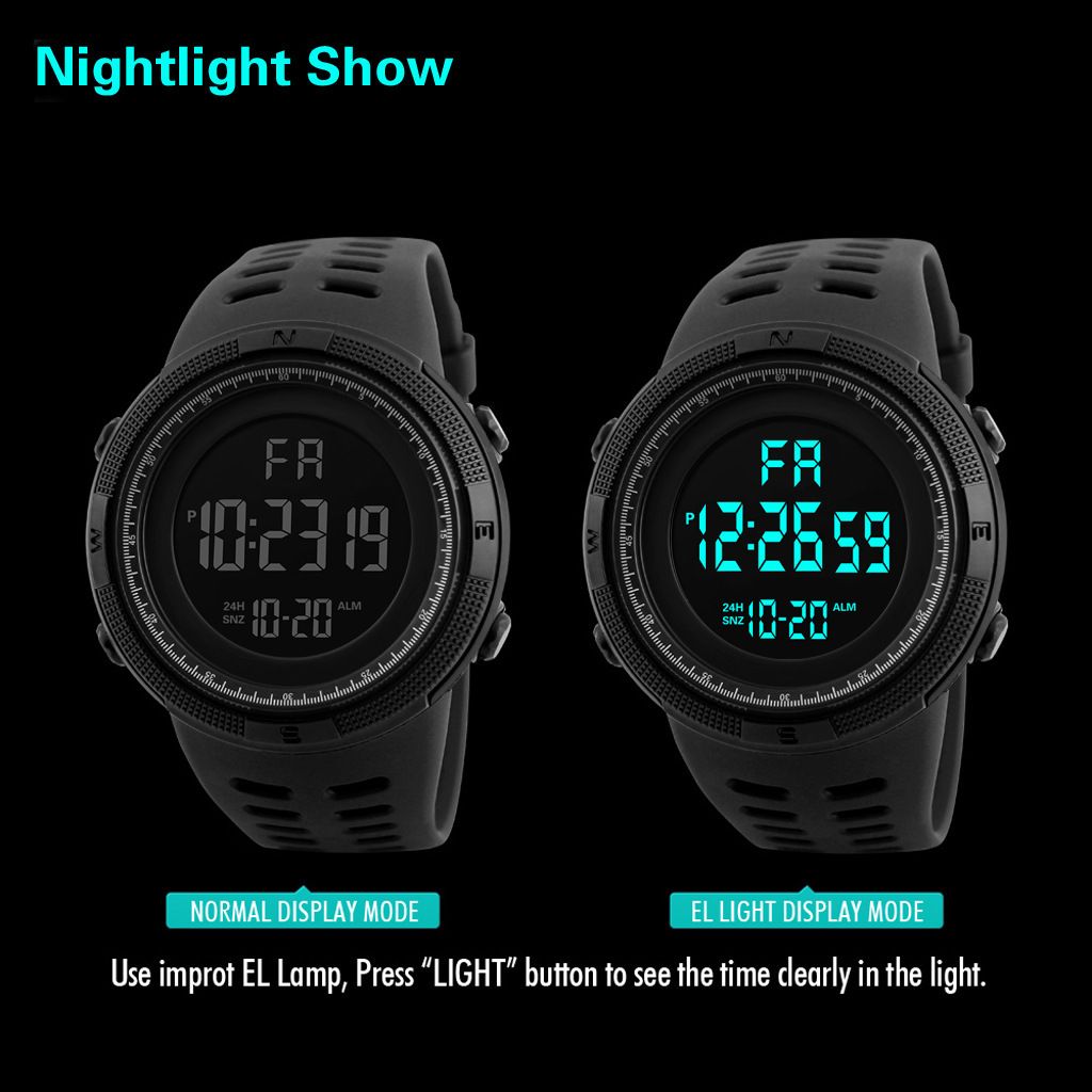 Calendar Watch luminous LED Digital Display Watch Outdoor Sports Mountaineering Compass Waterproof Watch Stopwatch Alarm Clock Reminder Men Watch Fashion Watch For Woman