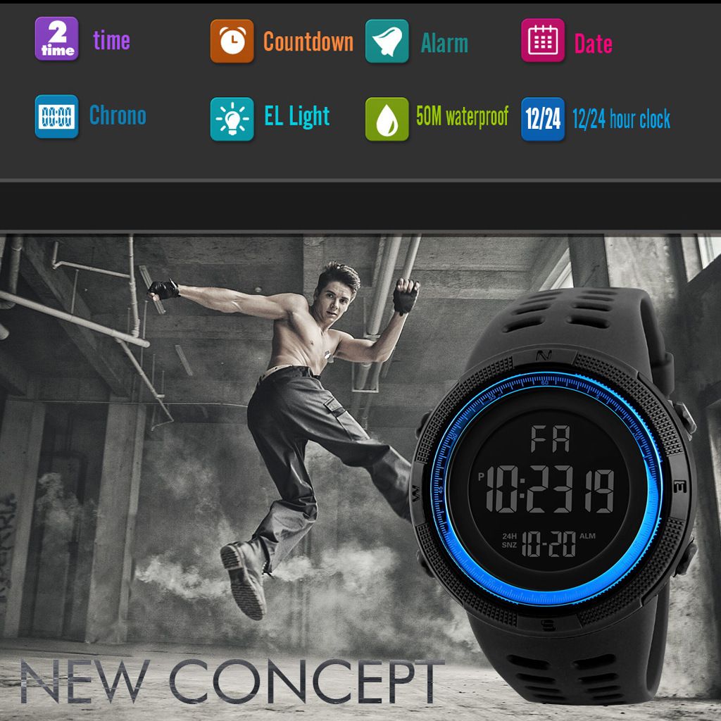 Calendar Watch luminous LED Digital Display Watch Outdoor Sports Mountaineering Compass Waterproof Watch Stopwatch Alarm Clock Reminder Men Watch Fashion Watch For Woman