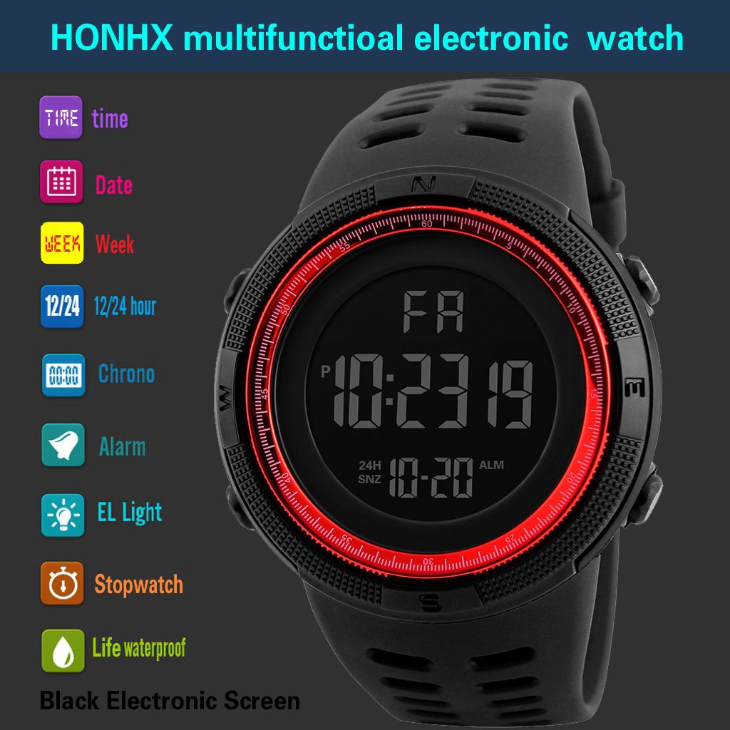 Calendar Watch luminous LED Digital Display Watch Outdoor Sports Mountaineering Compass Waterproof Watch Stopwatch Alarm Clock Reminder Men Watch Fashion Watch For Woman