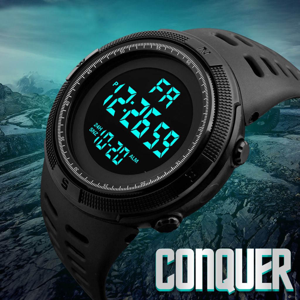 Calendar Watch luminous LED Digital Display Watch Outdoor Sports Mountaineering Compass Waterproof Watch Stopwatch Alarm Clock Reminder Men Watch Fashion Watch For Woman