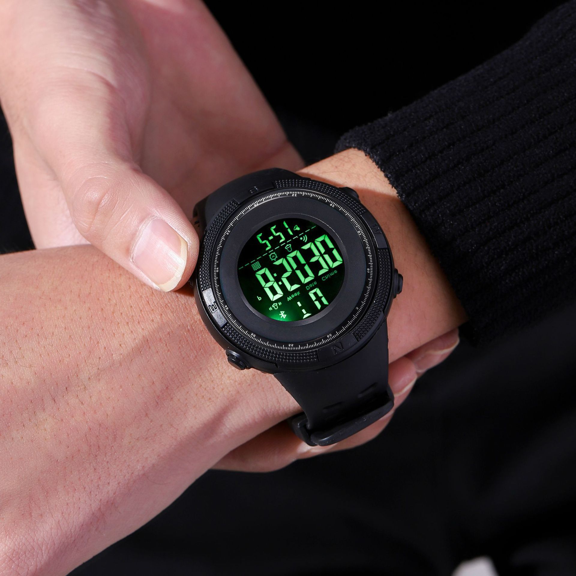 Calendar Watch luminous LED Digital Display Watch Outdoor Sports Mountaineering Compass Waterproof Watch Stopwatch Alarm Clock Reminder Men Watch Fashion Watch For Woman