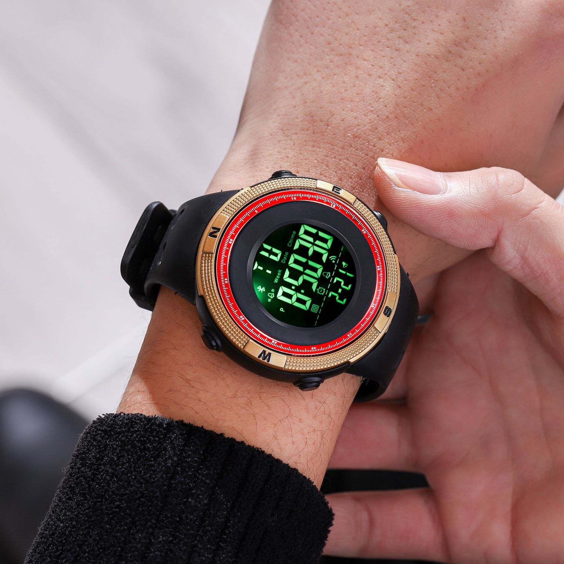 Calendar Watch luminous LED Digital Display Watch Outdoor Sports Mountaineering Compass Waterproof Watch Stopwatch Alarm Clock Reminder Men Watch Fashion Watch For Woman
