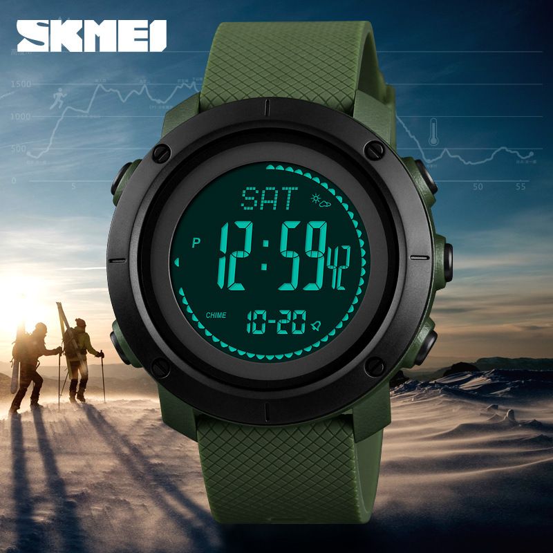 SKMEI Man Watch Outdoor sports Watch women watch altitude barometric compass pedometer stopwatch alarm compass 50M Waterproof electronic watch mountaineer Wrist Watch for Woman Fashion Digital Watch