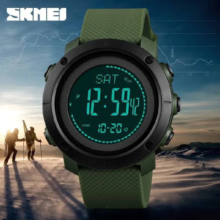 SKMEI Fashion Woman Men Watches Digital watch Outdoor sports 50 Meters Waterproof altitude barometric compass pedometer stopwatch alarm Clock electronic Luminous mountaineer Round Watch for Men 1427