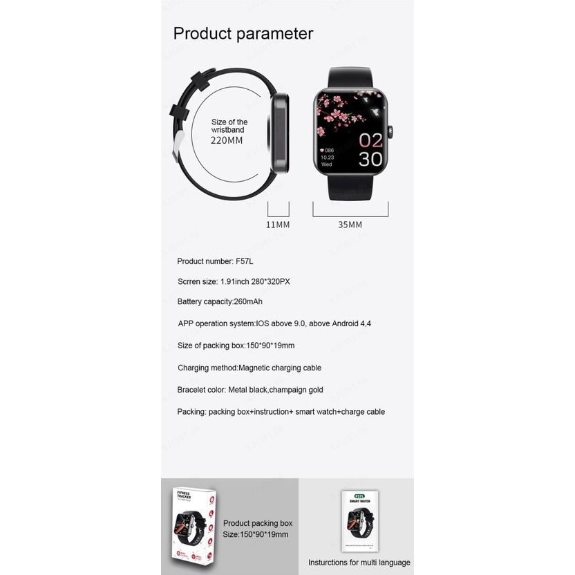 Smartwatches Men F57L smart watch Blood Glucose Sugar Oxygen Pressure Sports Watch Woman Smartwatch 1.91'' Screen Body Temperature Monitor minimalist watch for woman couple watches for IOS Android