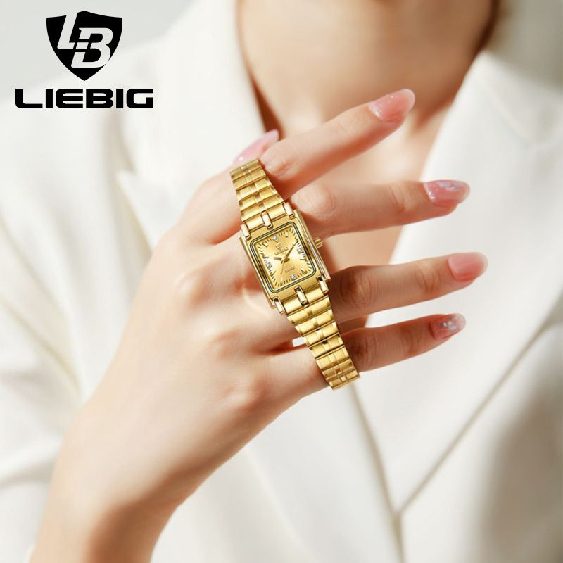 LIEBIG watch couple watch quartz watch classic fashion couple small square watch steel strap ultra-thin gold waterproof watch for men Casual Fashion Business Watch for woman diamond small analog watch