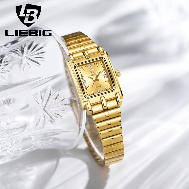 LIEBIG watch couple watch quartz watch classic fashion couple small square watch steel strap ultra-thin gold waterproof watch for men Casual Fashion Business Watch for woman diamond small analog watch