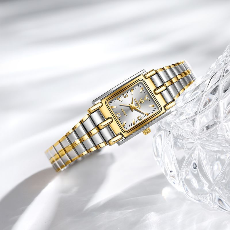 LIEBIG watch couple watch quartz watch classic fashion couple small square watch steel strap ultra-thin gold waterproof watch for men Casual Fashion Business Watch for woman diamond small analog watch