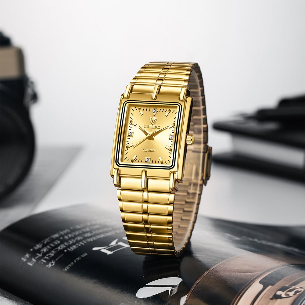 LIEBIG watch couple watch quartz watch classic fashion couple small square watch steel strap ultra-thin gold waterproof watch for men Casual Fashion Business Watch for woman diamond small analog watch