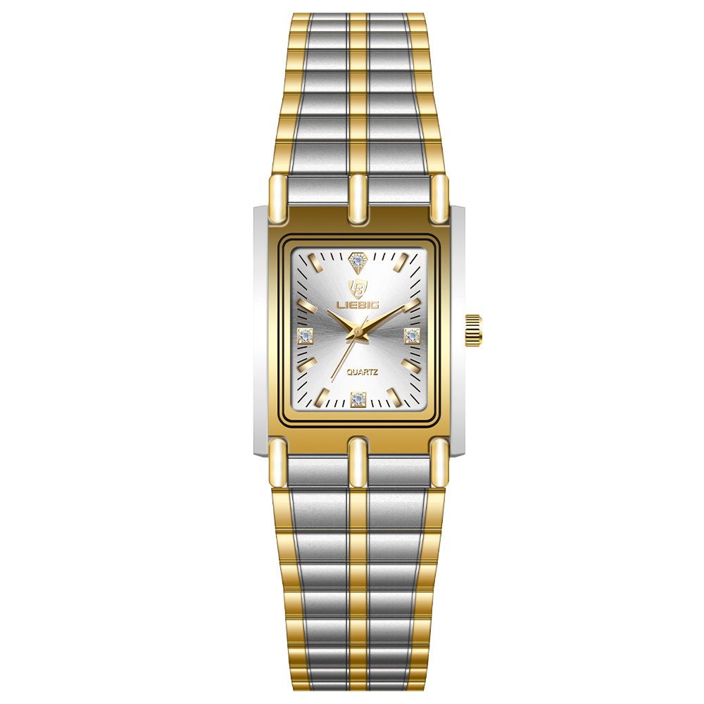 LIEBIG watch couple watch quartz watch classic fashion couple small square watch steel strap ultra-thin gold waterproof watch for men Casual Fashion Business Watch for woman diamond small analog watch