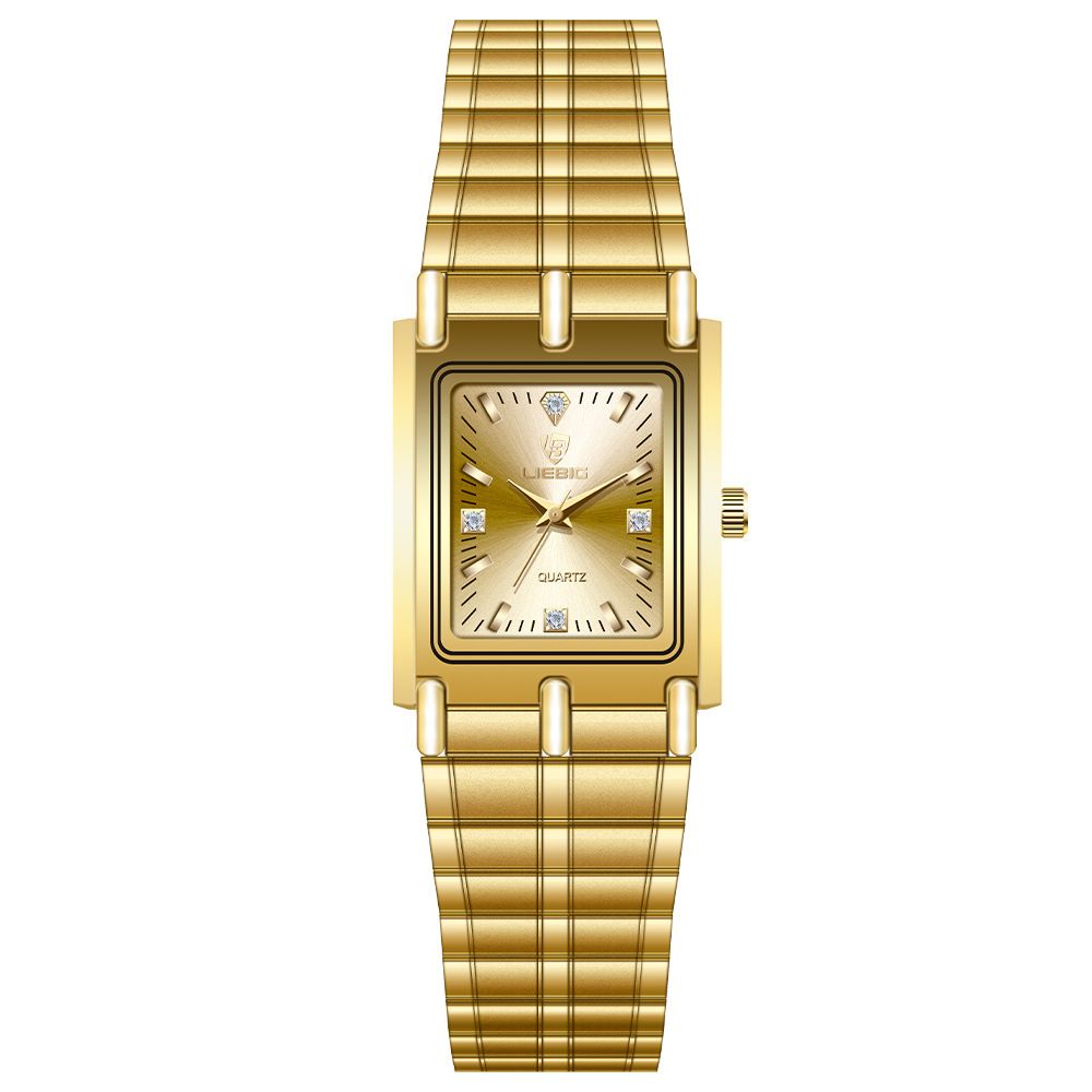 LIEBIG watch couple watch quartz watch classic fashion couple small square watch steel strap ultra-thin gold waterproof watch for men Casual Fashion Business Watch for woman diamond small analog watch