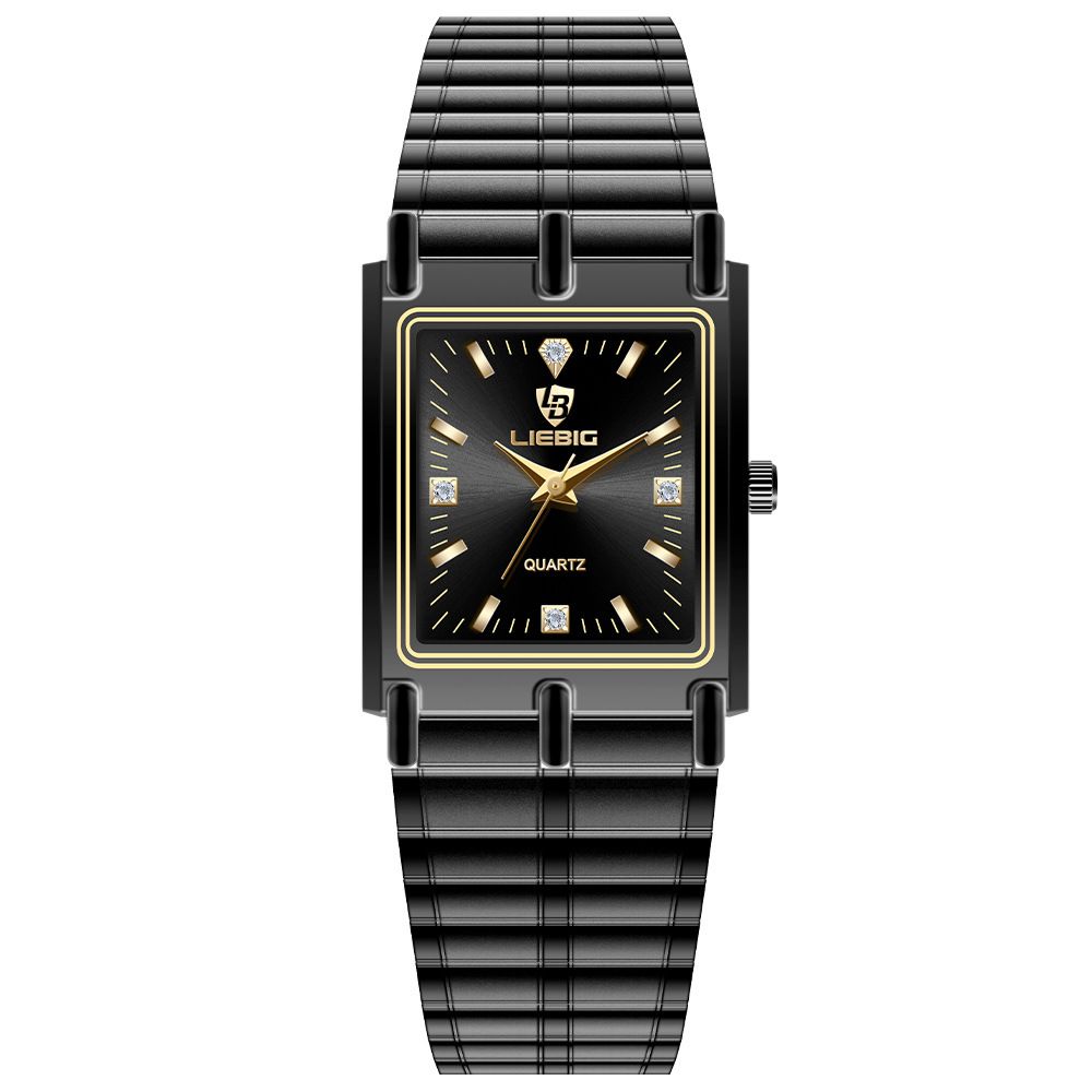 LIEBIG watch couple watch quartz watch classic fashion couple small square watch steel strap ultra-thin gold waterproof watch for men Casual Fashion Business Watch for woman diamond small analog watch
