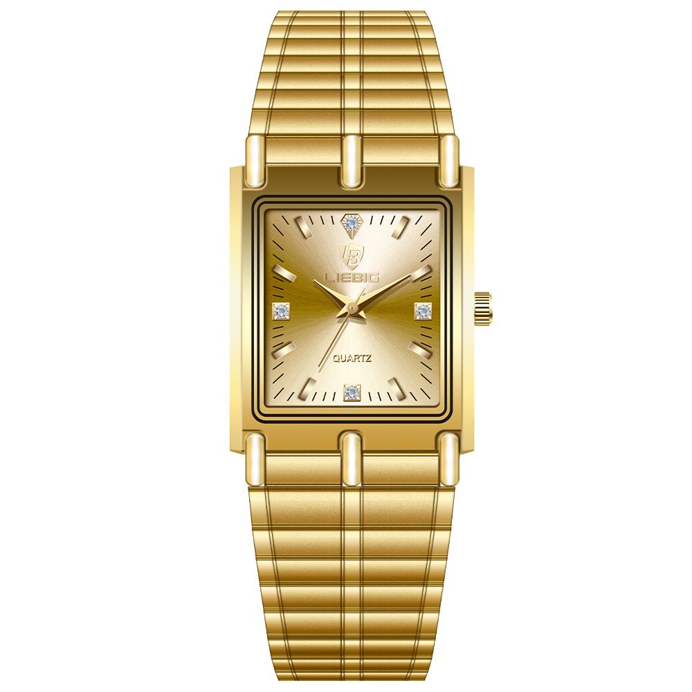LIEBIG watch couple watch quartz watch classic fashion couple small square watch steel strap ultra-thin gold waterproof watch for men Casual Fashion Business Watch for woman diamond small analog watch