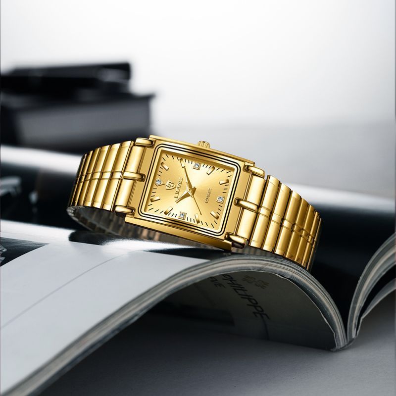 LIEBIG watch couple watch quartz watch classic fashion couple small square watch steel strap ultra-thin gold waterproof watch for men Casual Fashion Business Watch for woman diamond small analog watch